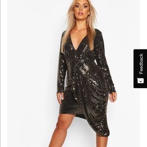 Boohoo Metallic plunge drape dress